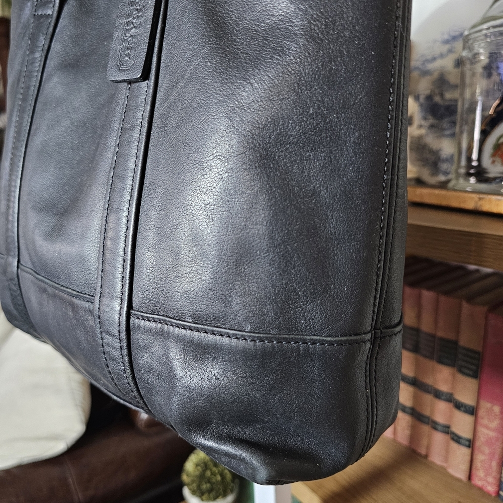 Vintage 90s Y2k Coach soft black leather market tote handbag 9401 - Picture 4 of 15